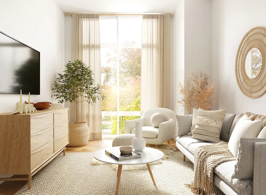 A bright, homely living room filled with natural light